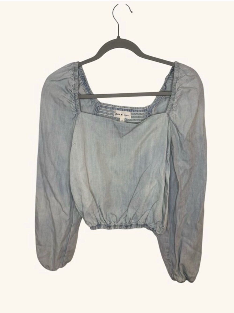 cloth & stone Pale Blue Cropped Square Neck Top